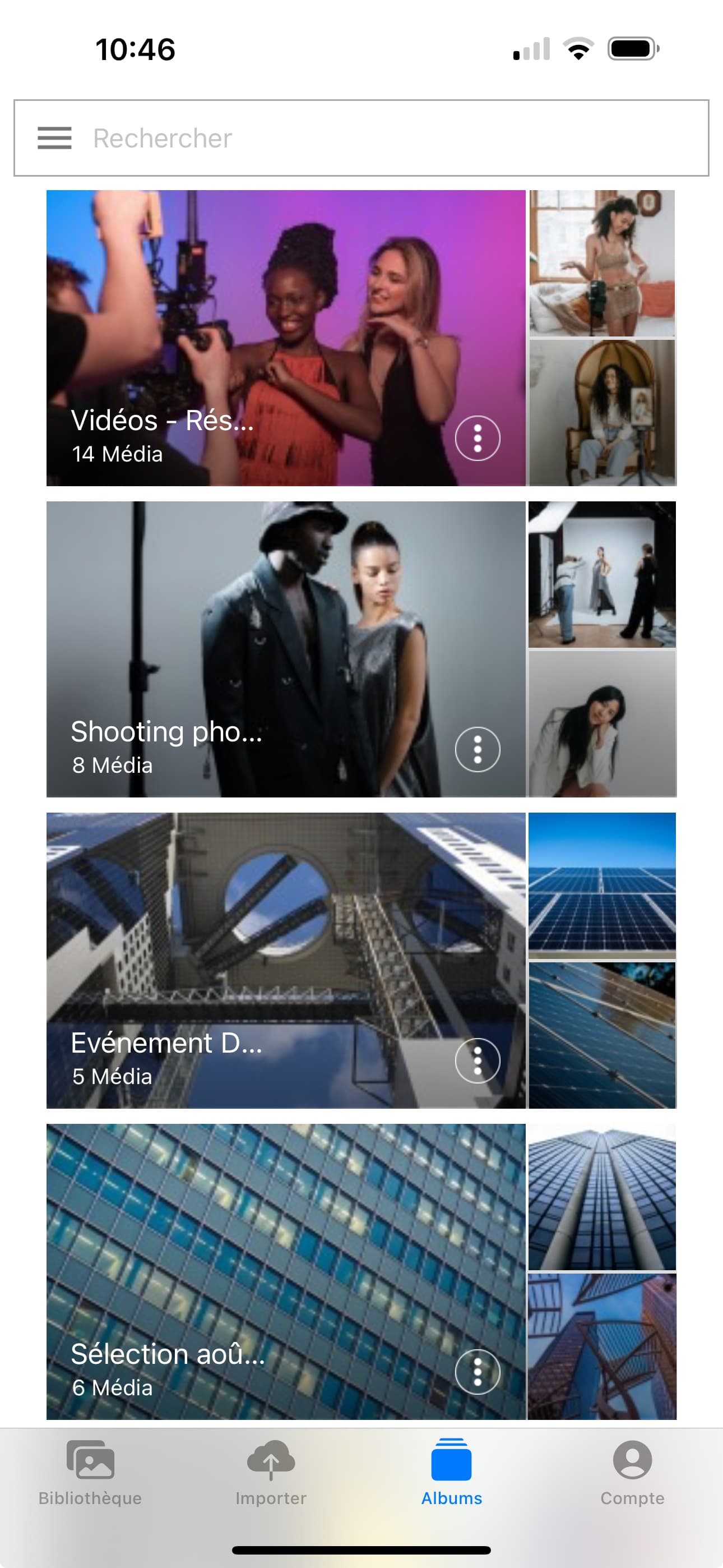 iOS 上 Ephoto Dam 应用程序的界面，显示相册功能